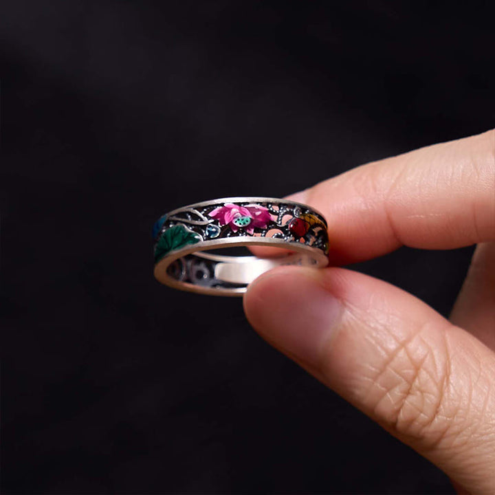 Buddha Stones 925 Sterling Silber Koi Fisch Lotus Glück Alles Gute Ring - image 4