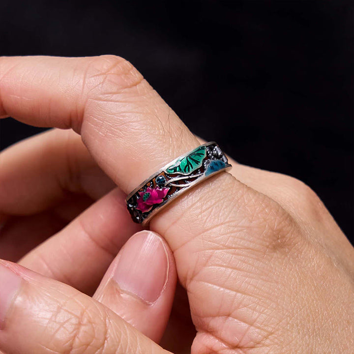 Buddha Stones 925 Sterling Silber Koi Fisch Lotus Glück Alles Gute Ring - image 5