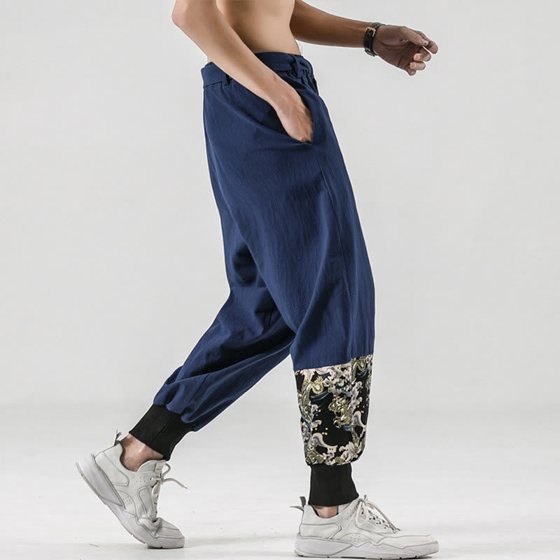 Buddha Stones Ocean Waves Haremshose aus Baumwolle zum Schnüren mit Taschen für Herren - image 31