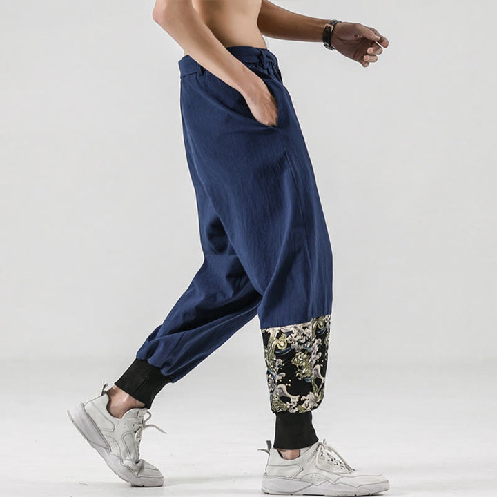 Buddha Stones Ocean Waves Haremshose aus Baumwolle zum Schnüren mit Taschen für Herren - image 31