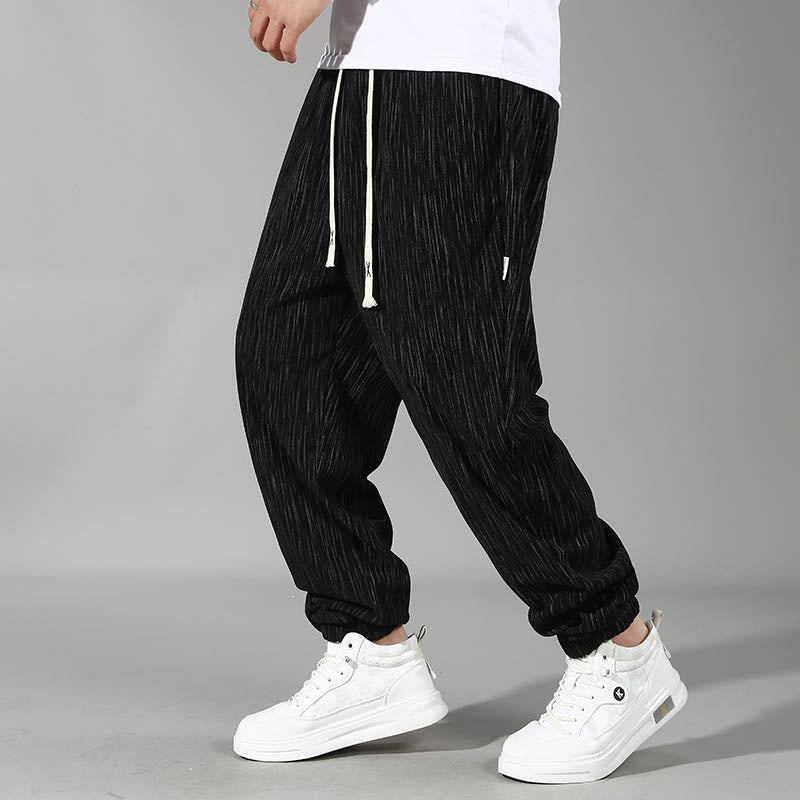 Buddha Stones PLUS SIZE Sommerhose mit einfarbigem Design und Kordelzug für Herren mit geradem Bein und Taschen - image 1