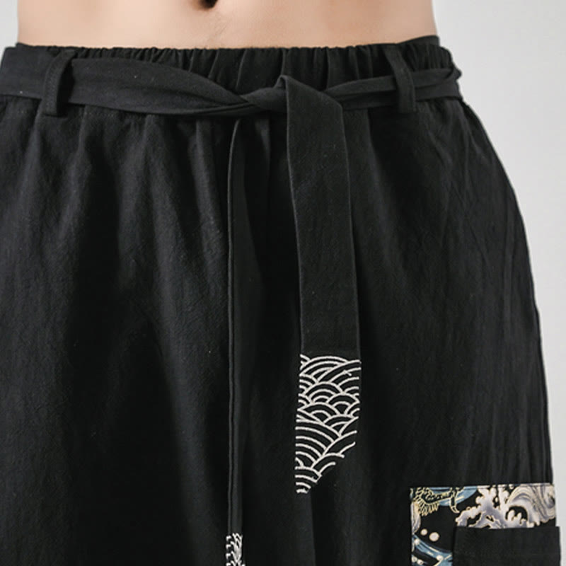 Buddha Stones Ocean Waves Haremshose aus Baumwolle zum Schnüren mit Taschen für Herren - image 10