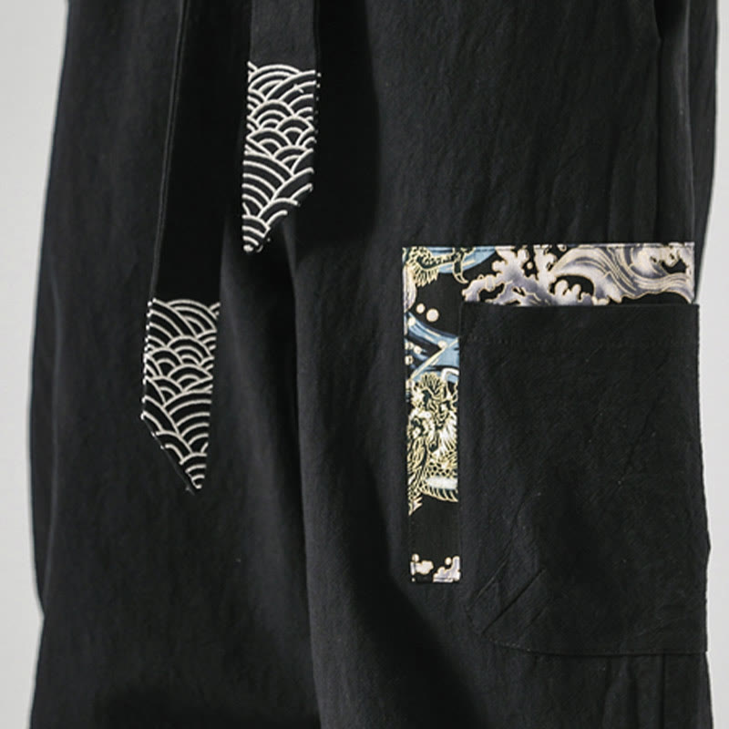 Buddha Stones Ocean Waves Haremshose aus Baumwolle zum Schnüren mit Taschen für Herren - image 11