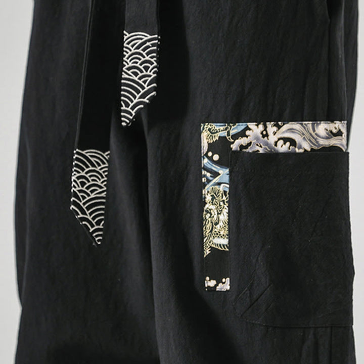 Buddha Stones Ocean Waves Haremshose aus Baumwolle zum Schnüren mit Taschen für Herren - image 11