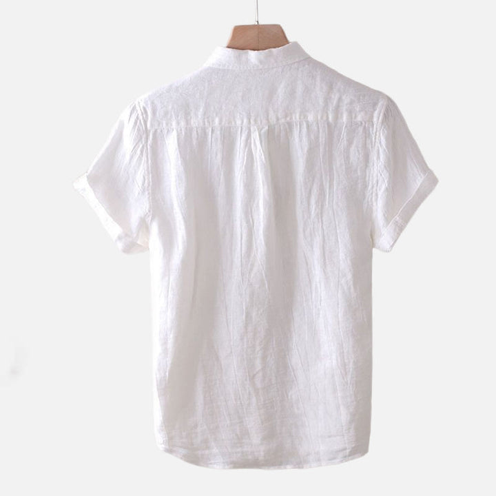 Buddha Stones Herrenhemd, einfarbig, Revers, kurzärmlig, bequem, geknöpft, Bügelfalte, Baumwoll-Leinen-Hemd - image 8