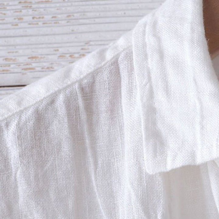 Buddha Stones Herrenhemd, einfarbig, Revers, kurzärmlig, bequem, geknöpft, Bügelfalte, Baumwoll-Leinen-Hemd - image 12