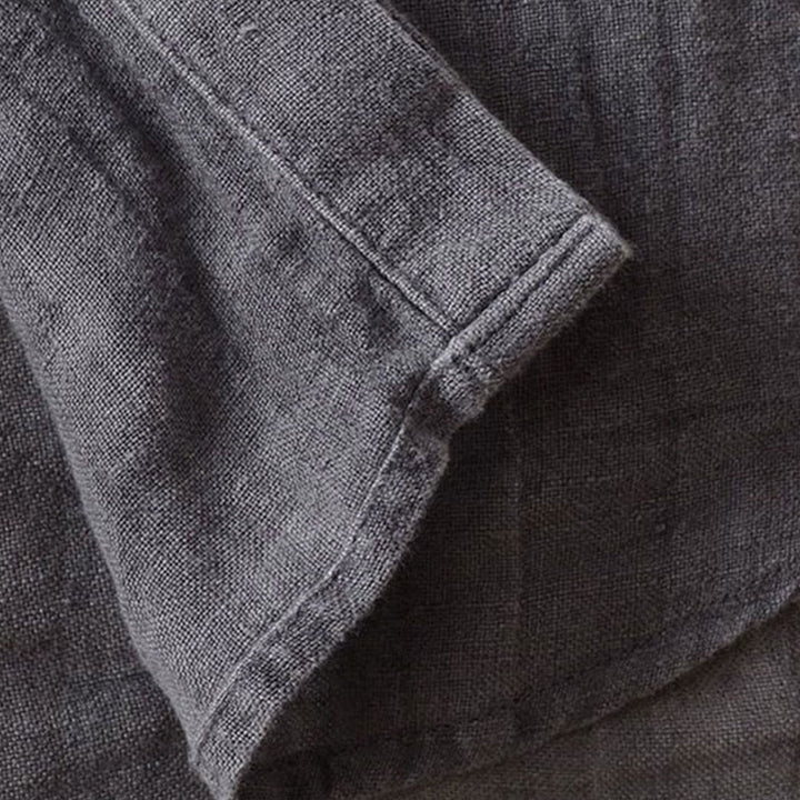 Buddha Stones Herrenhemd, einfarbig, Revers, kurzärmlig, bequem, geknöpft, Bügelfalte, Baumwoll-Leinen-Hemd - image 6