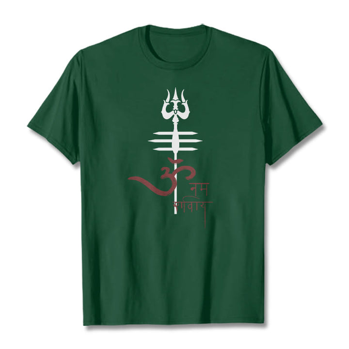 Buddha Stones OM NAMAH SHIVAYA Trident Baumwoll-T-Shirt - WaldGrün - 2XL - image 8