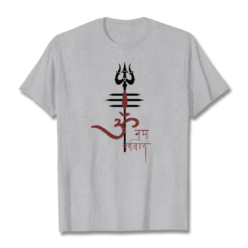 Buddha Stones OM NAMAH SHIVAYA Trident Baumwoll-T-Shirt - Hellgrau - 2XL - image 1