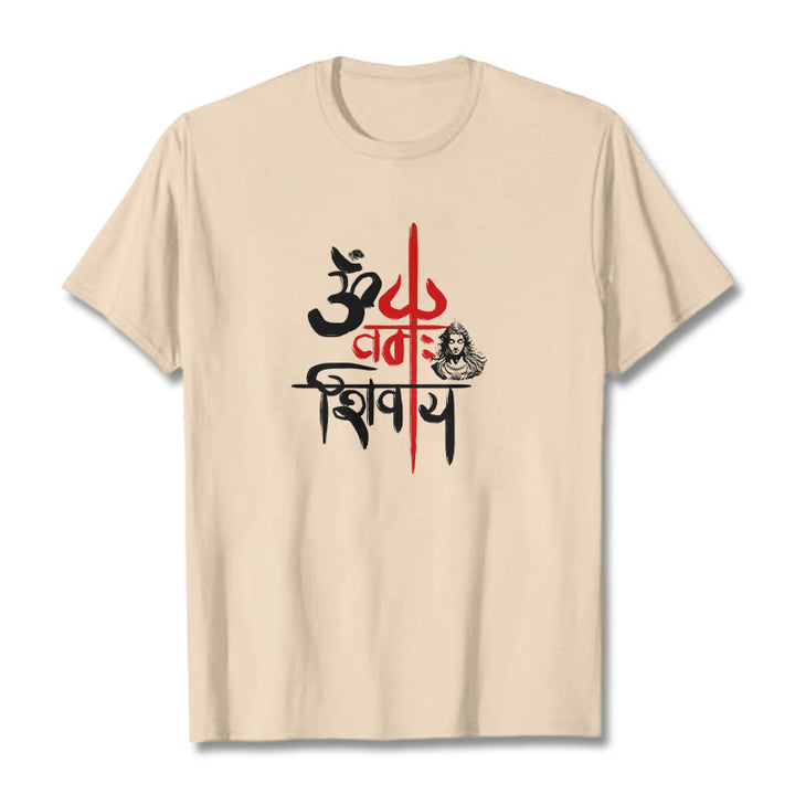 T-Shirt mit Buddha Stones, OM NAMAH SHIVAYA, rotes Trident-Baumwoll-T-Shirt - Bisque - 2XL - image 15
