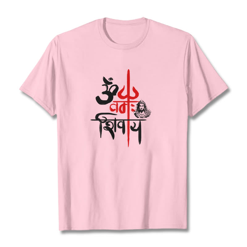 T-Shirt mit Buddha Stones, OM NAMAH SHIVAYA, rotes Trident-Baumwoll-T-Shirt - Hellrosa - 2XL - image 18