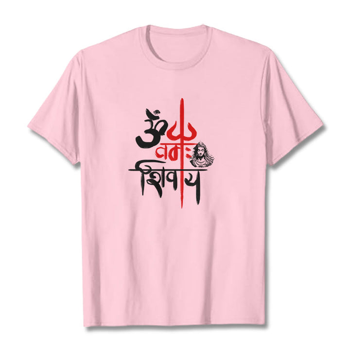 T-Shirt mit Buddha Stones, OM NAMAH SHIVAYA, rotes Trident-Baumwoll-T-Shirt - Hellrosa - 2XL - image 18