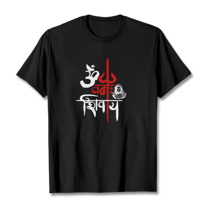 T-Shirt mit Buddha Stones, OM NAMAH SHIVAYA, rotes Trident-Baumwoll-T-Shirt - Schwarz - 2XL - image 1