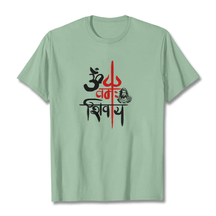 T-Shirt mit Buddha Stones, OM NAMAH SHIVAYA, rotes Trident-Baumwoll-T-Shirt - Blassgrün - 2XL - image 13