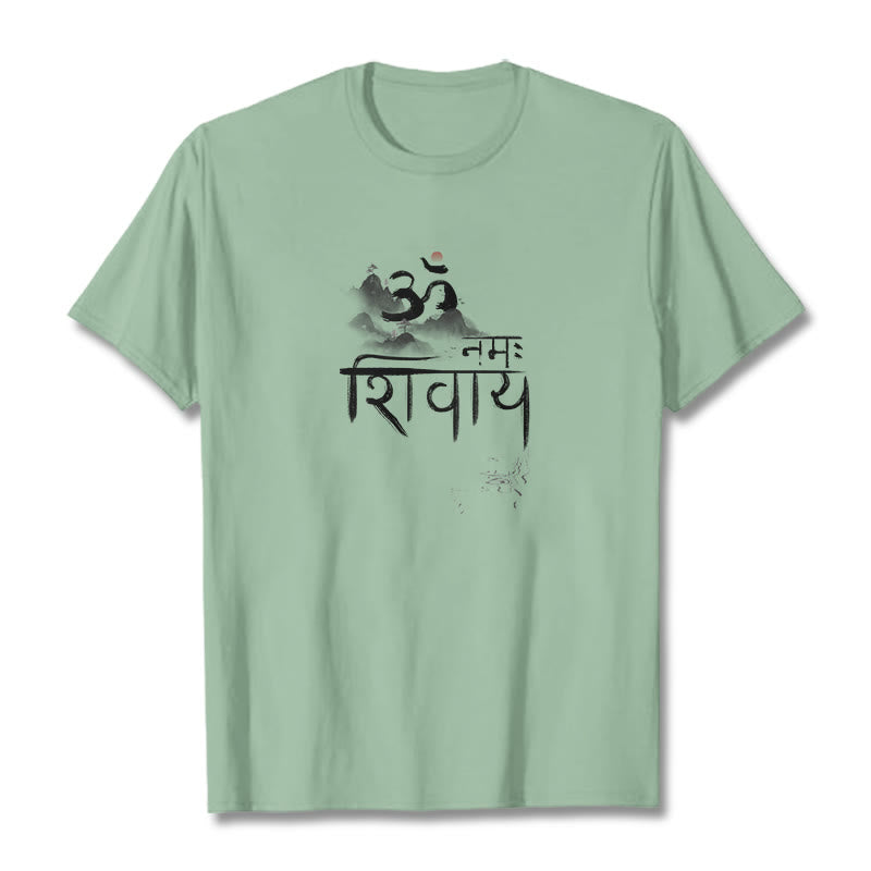 Buddha Stones OM NAMAH SHIVAYA Berg Baumwolle T-shirt - Blassgrün - 2XL - image 12