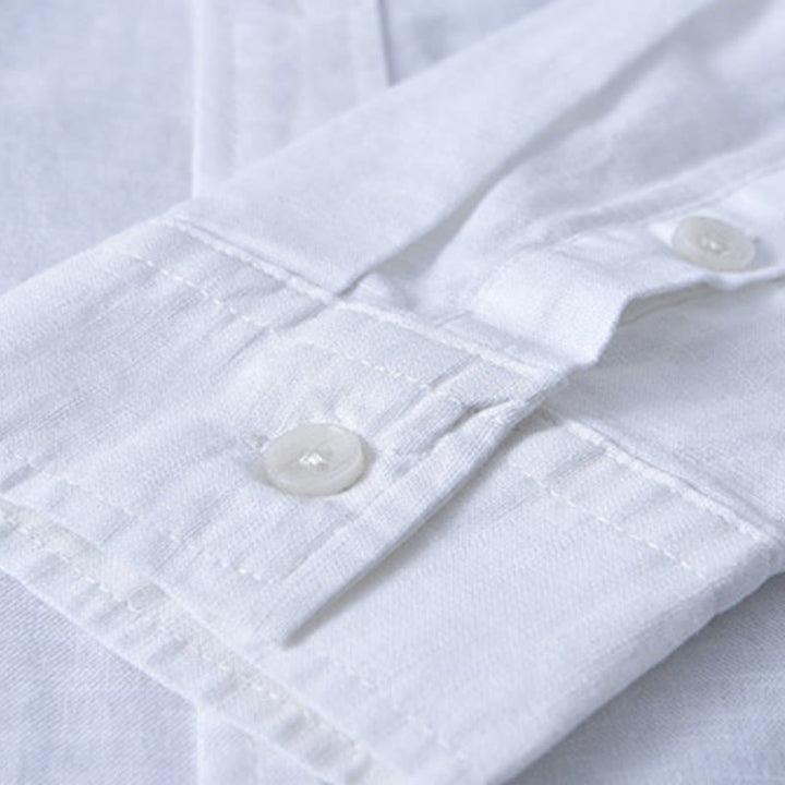 Buddha Stones Herren Langarm Umlegekragen mit Tasche Reine Farbe Bequemes Baumwollhemd - image 15