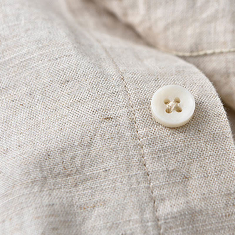 Buddha Stones Herren Langarm Umlegekragen mit Tasche Reine Farbe Bequemes Baumwollhemd - image 7