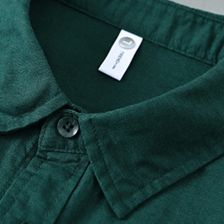 Buddha Stones Herren Langarm Umlegekragen mit Tasche Reine Farbe Bequemes Baumwollhemd - image 26