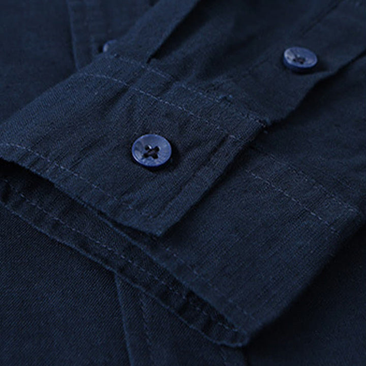 Buddha Stones Herren Langarm Umlegekragen mit Tasche Reine Farbe Bequemes Baumwollhemd - image 39