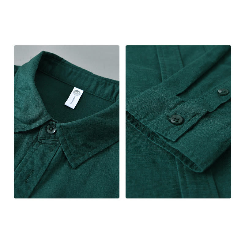 Buddha Stones Herren Langarm Umlegekragen mit Tasche Reine Farbe Bequemes Baumwollhemd - image 28