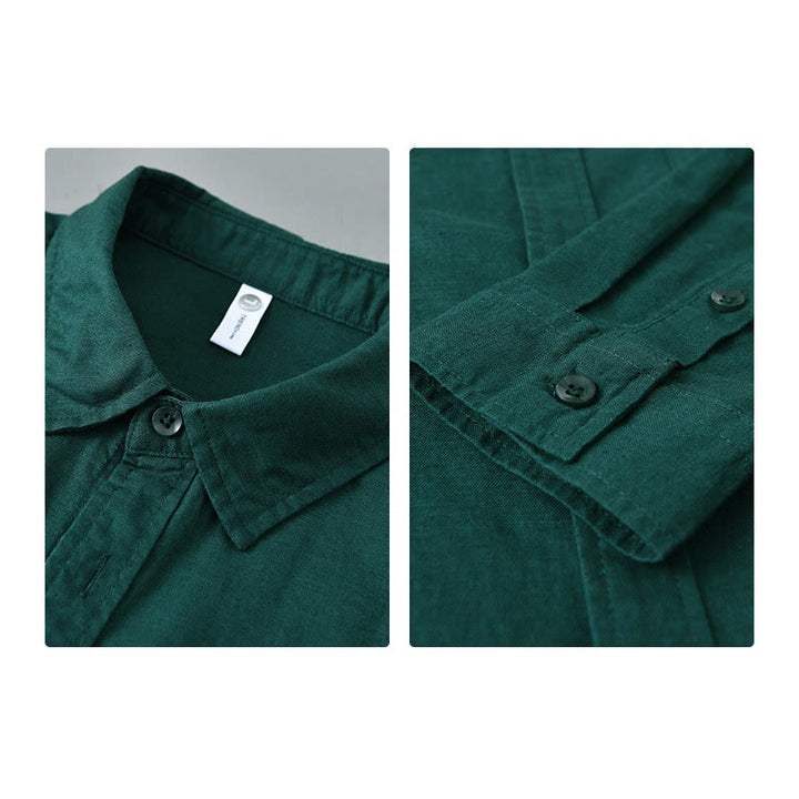 Buddha Stones Herren Langarm Umlegekragen mit Tasche Reine Farbe Bequemes Baumwollhemd - image 28