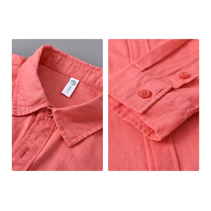 Buddha Stones Herren Langarm Umlegekragen mit Tasche Reine Farbe Bequemes Baumwollhemd - image 36