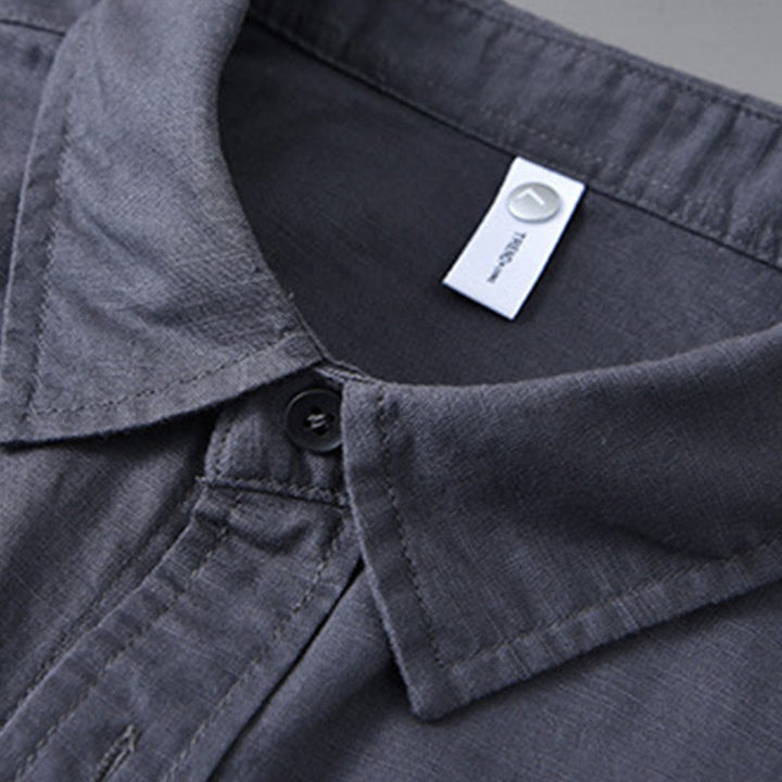 Buddha Stones Herren Langarm Umlegekragen mit Tasche Reine Farbe Bequemes Baumwollhemd - image 30