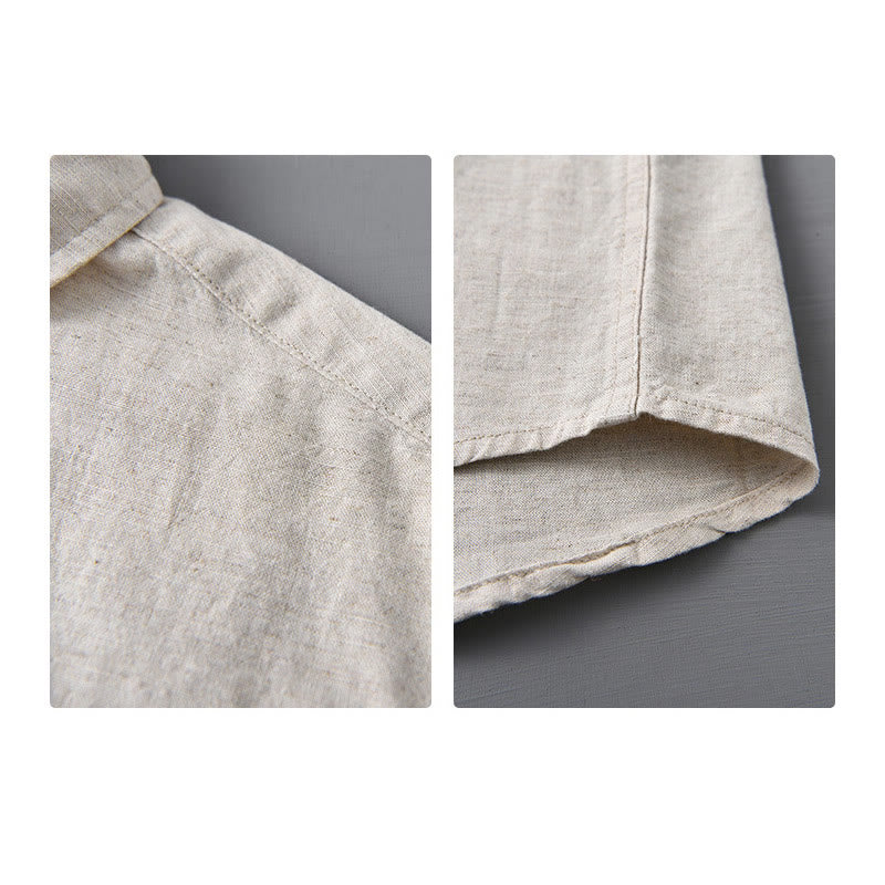 Buddha Stones Herren Langarm Umlegekragen mit Tasche Reine Farbe Bequemes Baumwollhemd - image 10