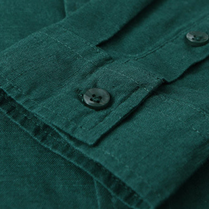 Buddha Stones Herren Langarm Umlegekragen mit Tasche Reine Farbe Bequemes Baumwollhemd - image 27