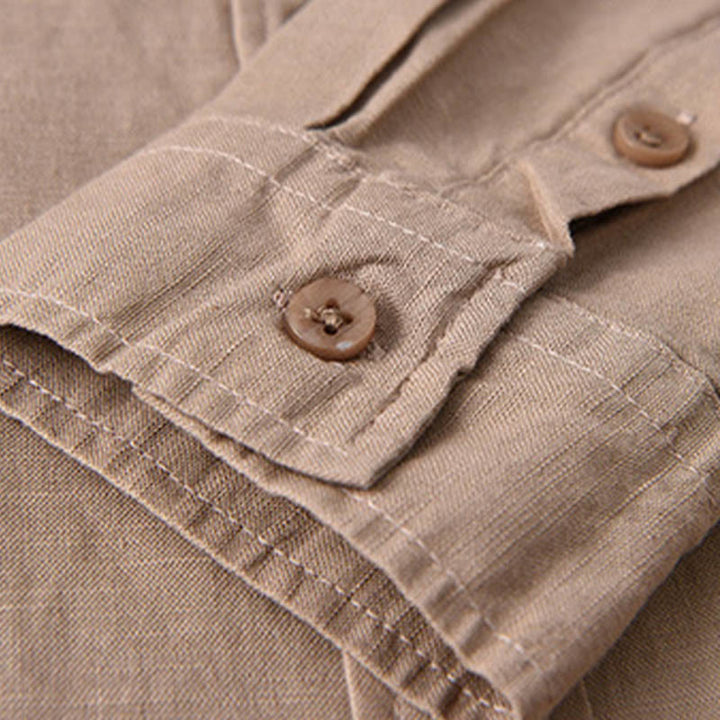 Buddha Stones Herren Langarm Umlegekragen mit Tasche Reine Farbe Bequemes Baumwollhemd - image 23