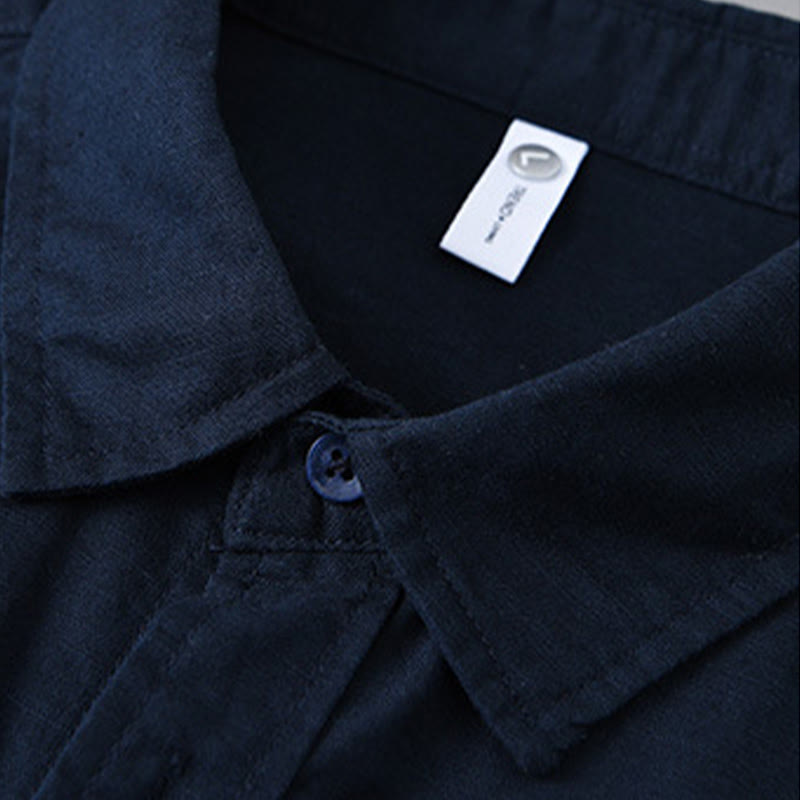 Buddha Stones Herren Langarm Umlegekragen mit Tasche Reine Farbe Bequemes Baumwollhemd - image 38