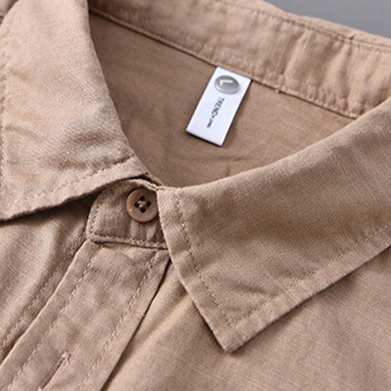 Buddha Stones Herren Langarm Umlegekragen mit Tasche Reine Farbe Bequemes Baumwollhemd - image 22