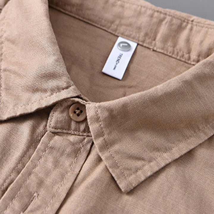 Buddha Stones Herren Langarm Umlegekragen mit Tasche Reine Farbe Bequemes Baumwollhemd - image 22