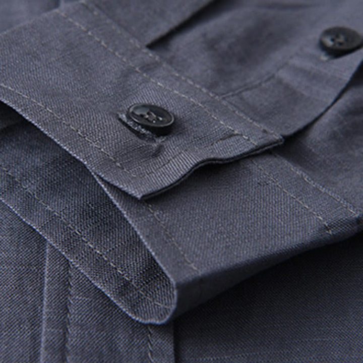 Buddha Stones Herren Langarm Umlegekragen mit Tasche Reine Farbe Bequemes Baumwollhemd - image 31