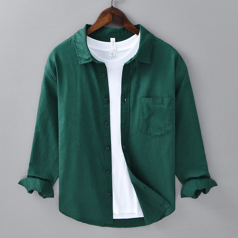 Buddha Stones Herren Langarm Umlegekragen mit Tasche Reine Farbe Bequemes Baumwollhemd - Dunkelgrün - US/ UK/AU42,EU52 (3XL) - image 25