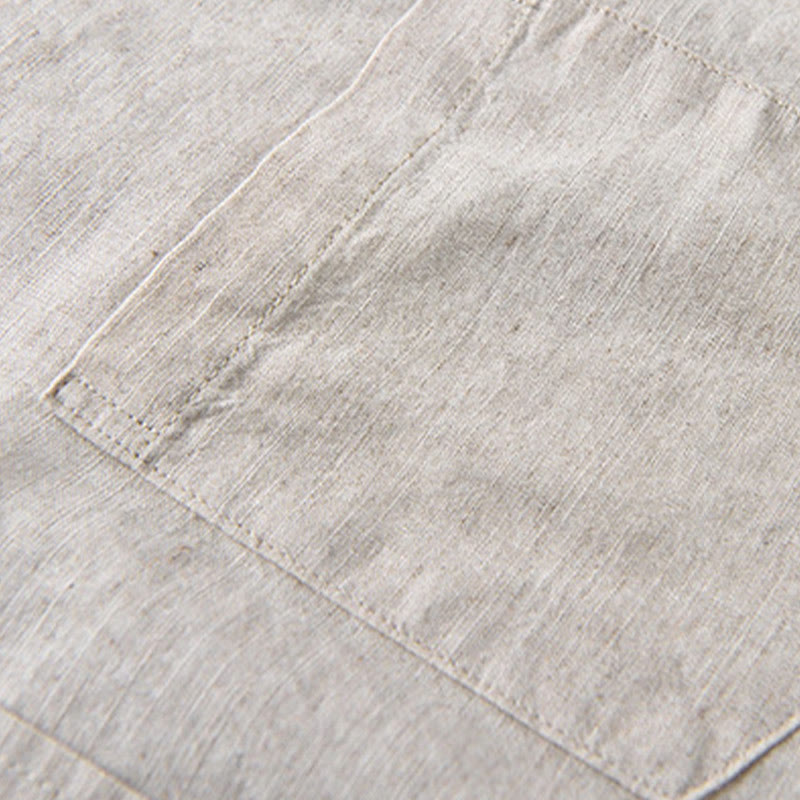 Buddha Stones Herren Langarm Umlegekragen mit Tasche Reine Farbe Bequemes Baumwollhemd - image 8