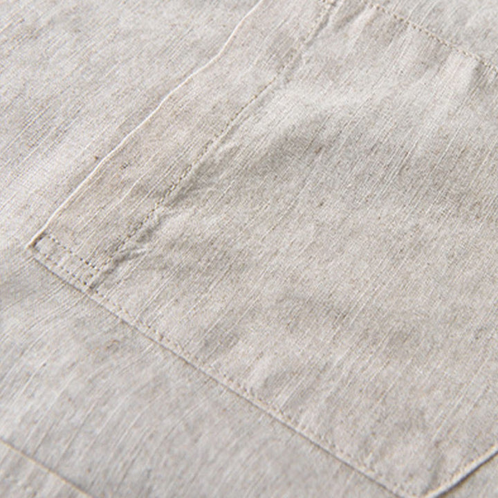 Buddha Stones Herren Langarm Umlegekragen mit Tasche Reine Farbe Bequemes Baumwollhemd - image 8