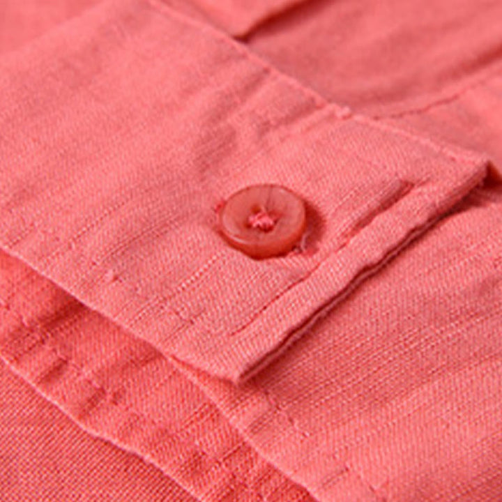 Buddha Stones Herren Langarm Umlegekragen mit Tasche Reine Farbe Bequemes Baumwollhemd - image 35