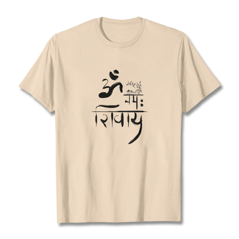 T-Shirt mit Buddha Stones, OM NAMAH SHIVAYA, Kranich, Bambus-Baumwolle - Bisque - 2XL - image 18