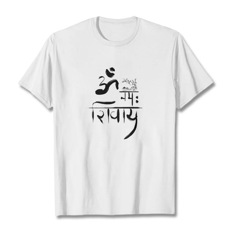 T-Shirt mit Buddha Stones, OM NAMAH SHIVAYA, Kranich, Bambus-Baumwolle - Weiß - 2XL - image 1