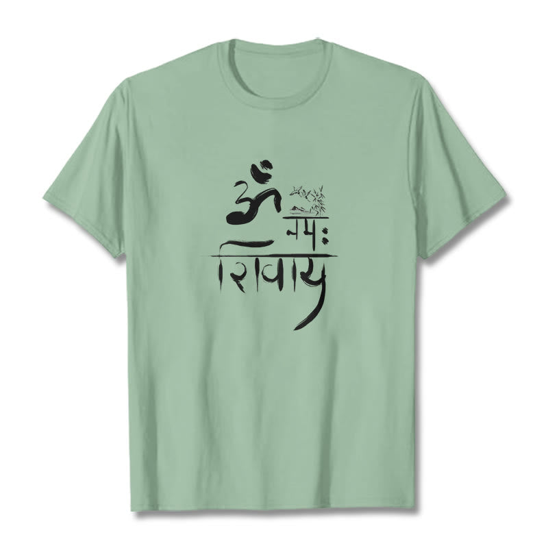 T-Shirt mit Buddha Stones, OM NAMAH SHIVAYA, Kranich, Bambus-Baumwolle - Blassgrün - 2XL - image 13