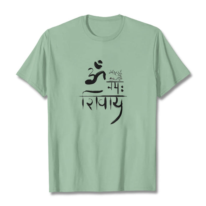 T-Shirt mit Buddha Stones, OM NAMAH SHIVAYA, Kranich, Bambus-Baumwolle - Blassgrün - 2XL - image 13