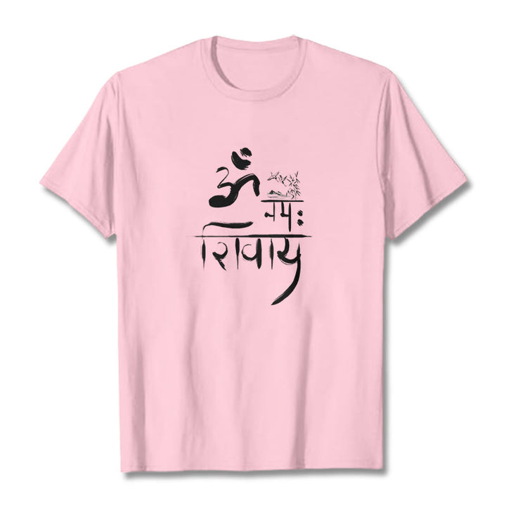 T-Shirt mit Buddha Stones, OM NAMAH SHIVAYA, Kranich, Bambus-Baumwolle - Hellrosa - 2XL - image 9