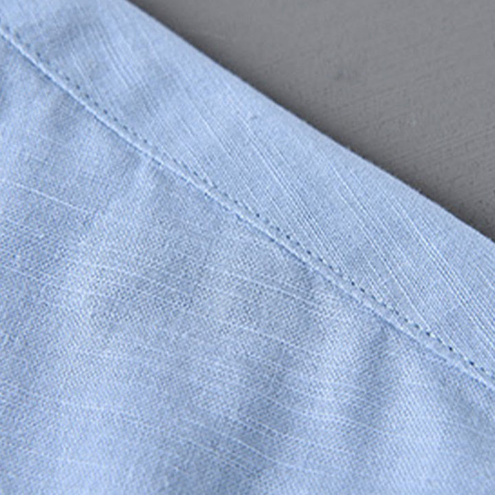 Buddha Stones Herren Langarm Stehkragen mit Tasche Reine Farbe Lässiges Baumwollleinenhemd - image 18