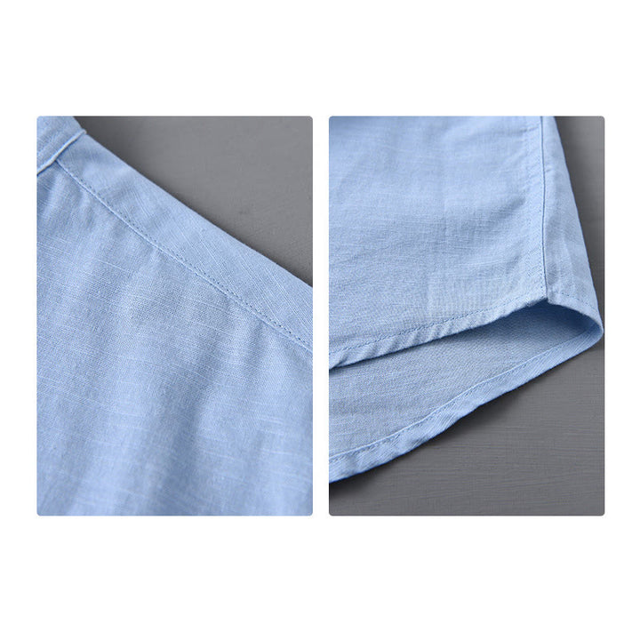 Buddha Stones Herren Langarm Stehkragen mit Tasche Reine Farbe Lässiges Baumwollleinenhemd - image 16