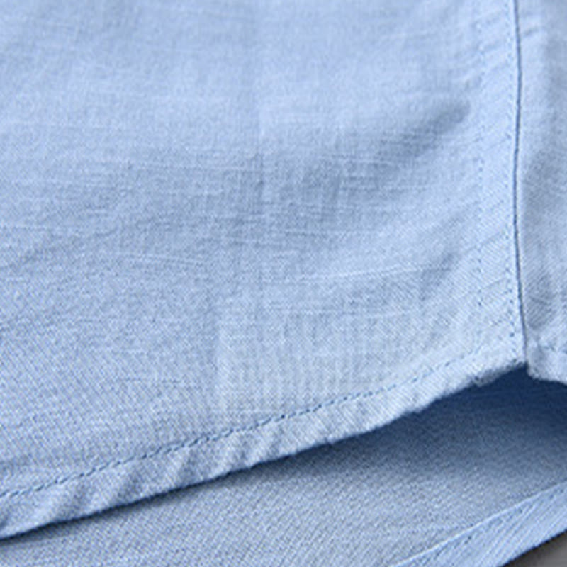 Buddha Stones Herren Langarm Stehkragen mit Tasche Reine Farbe Lässiges Baumwollleinenhemd - image 20