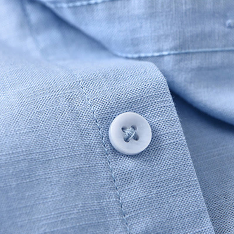 Buddha Stones Herren Langarm Stehkragen mit Tasche Reine Farbe Lässiges Baumwollleinenhemd - image 21