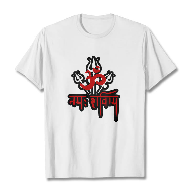 Buddha Stones OM NAMAH SHIVAYA Three Tridents Baumwoll-T-Shirt - Weiß - 2XL - image 6