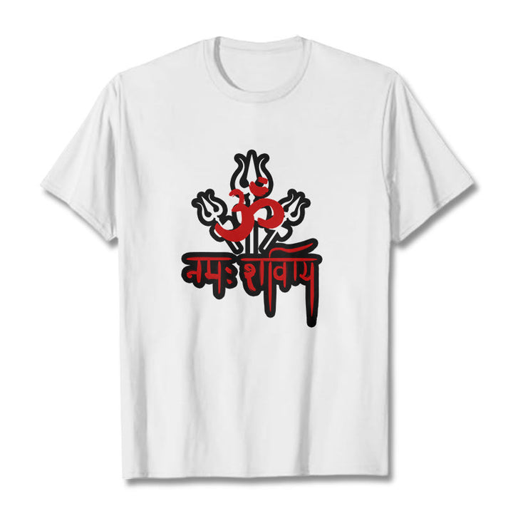 Buddha Stones OM NAMAH SHIVAYA Three Tridents Baumwoll-T-Shirt - Weiß - 2XL - image 6