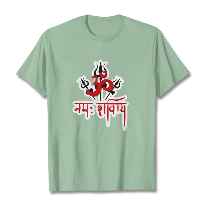 Buddha Stones OM NAMAH SHIVAYA Three Tridents Baumwoll-T-Shirt - Blassgrün - 2XL - image 16